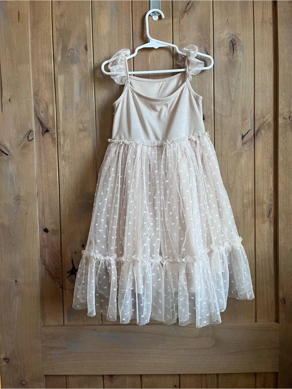 Joyfolie Cream Dot Tulle Tiered Dress - size 5